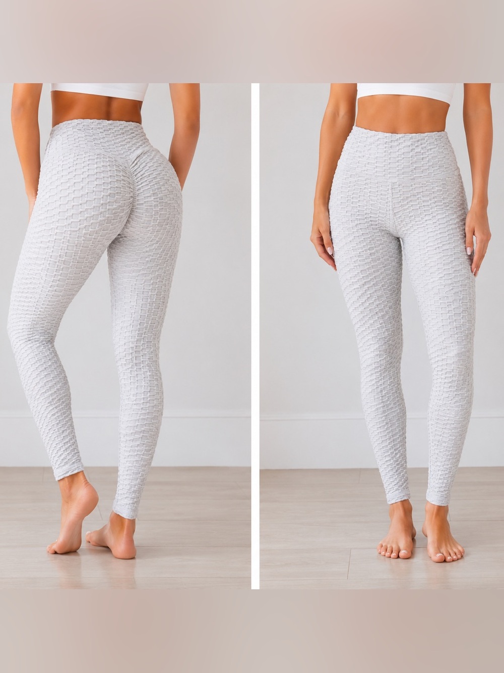 White Textured High-Waist Scrunch Butt Leggings Small
